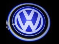 Лазерная подсветка Welcome со светящимся логотипом Volkswagen в черном металлическом корпусе, комплект 2 шт.